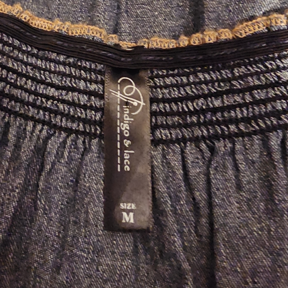 NEW! INDIGO & LACE Women's Blue Dress Elastic Waistband 100% Cotton SIZE MEDIUM. - Picture 3 of 13